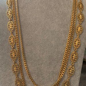 Timeless Shining Vintage Signed Monet Multi Strand Gold Necklace.